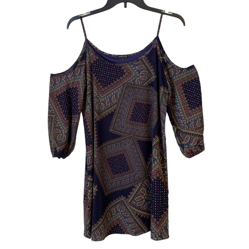 Mmmmmm | Small | Bohemian Dress Hippie Pattern Cut Out Shoulders, Long Sleeves